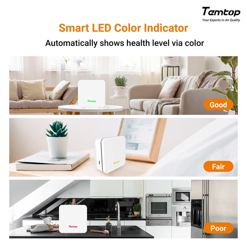 Temtop Air Quality Monitor P2, PM2.5, PM10, CO₂, Temp & Humidity Detector for Home/Office | Accurate PM2.5, CO₂, AQI Readings Bluetooth App - Temtop