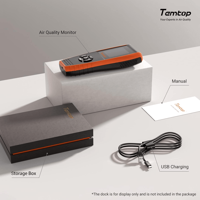 Temtop Air Quality Monitor Professional PM2.5 PM10 Particle Counter LKC - 1000S 2nd, Formaldehyde, Temperature, Humidity, AQI Tester for Indoor/Outdoor Air Pollution Detection w/Data Export - Elitech Technology, Inc.