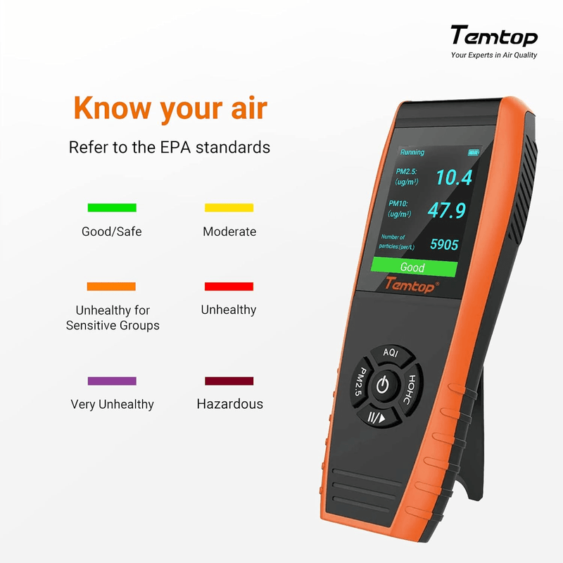 Temtop Air Quality Monitor Professional PM2.5 PM10 Particle Counter LKC - 1000S 2nd, Formaldehyde, Temperature, Humidity, AQI Tester for Indoor/Outdoor Air Pollution Detection w/Data Export - Elitech Technology, Inc.