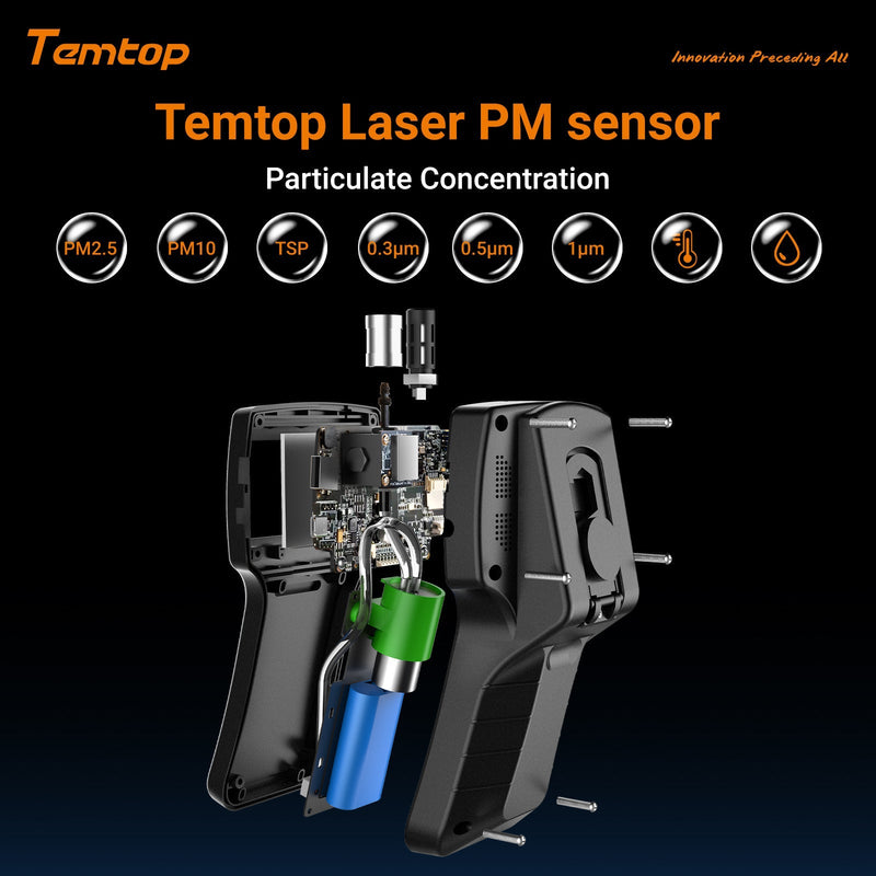 Temtop Airing 2000 3 - channel Handheld Particle Counter Dust Monitor with Pumped PM Sensor, Three Outputs of Particle Numbers 0.3μm, 0.5μm, 1.0μm, Concentrations of Three Particles Types PM2.5, PM10, TSP, Temp & Humidity Detector - Elitech Technology, Inc.