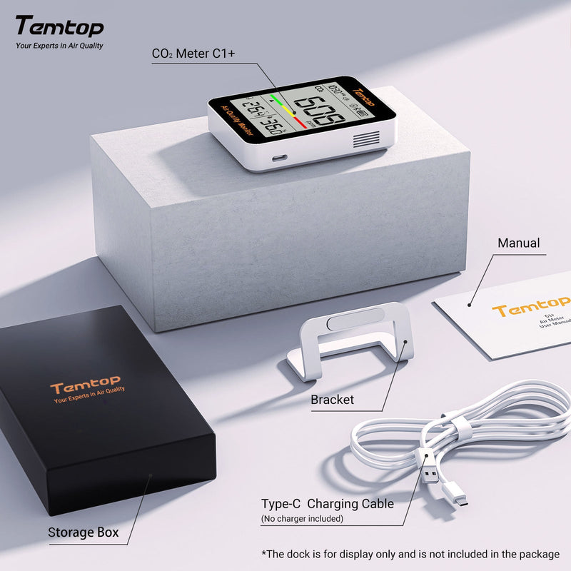 Temtop C1+ CO2 Monitor Indoor Air Quality Monitor for CO2, Temperature and Humidity with App and Data History - Elitech Technology, Inc.