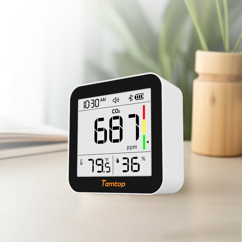 Temtop C10 2nd E - Ink Display CO2 Monitor Indoor Air Quality Monitor for CO2, Temperature and Humidity with App and Data History - Elitech Technology, Inc.