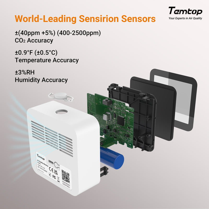 Temtop C10 2nd E - Ink Display CO2 Monitor Indoor Air Quality Monitor for CO2, Temperature and Humidity with App and Data History - Elitech Technology, Inc.