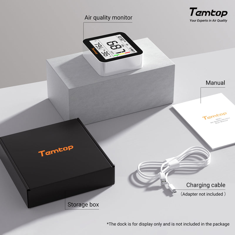 Temtop C10 2nd E - Ink Display CO2 Monitor Indoor Air Quality Monitor for CO2, Temperature and Humidity with App and Data History - Elitech Technology, Inc.