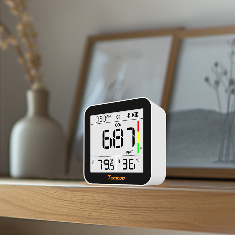 Temtop C10 2nd E - Ink Display CO2 Monitor Indoor Air Quality Monitor for CO2, Temperature and Humidity with App and Data History - Elitech Technology, Inc.