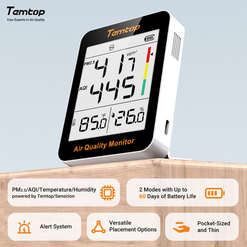 Temtop S1 - up Indoor Air Quality Meter Temperature & Humidity AQI PM2.5 Monitor with Accurate Sensor - Elitech Technology, Inc.