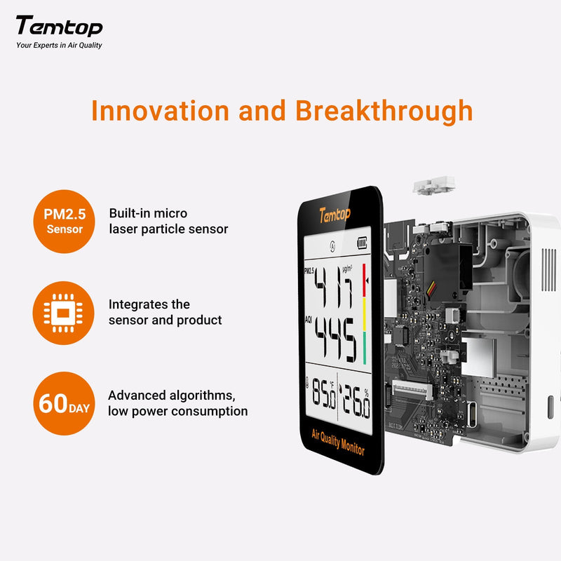 Temtop S1 - up Indoor Air Quality Meter Temperature & Humidity AQI PM2.5 Monitor with Accurate Sensor - Elitech Technology, Inc.