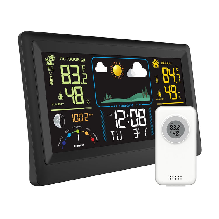 Temtop Weather Station W100 – Multifunctional Weather Station with Indoor/Outdoor Temperature, Humidity, Atmospheric Pressure, Weather Forecast, Moon Phase, and Alarm Features - Temtop