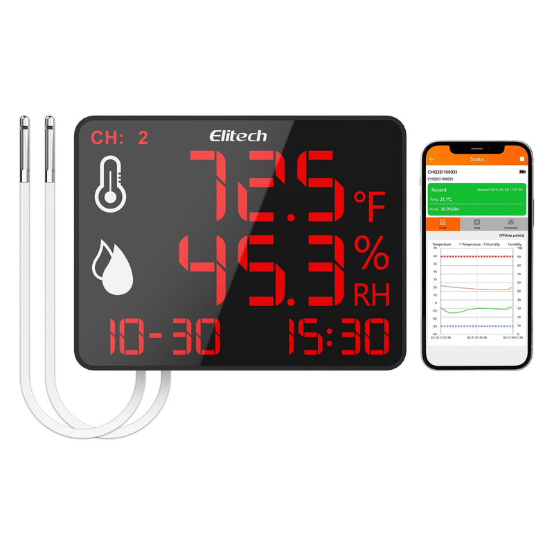 Elitech High Accuracy Digital Hygrometer Thermometer Data Logger 30000 Points, Humidity Temperature Monitor With Calibration Certificate for Audit, For Greenhouse/ Warehouse/ Lab/ Hospital DR-230/DR-230W