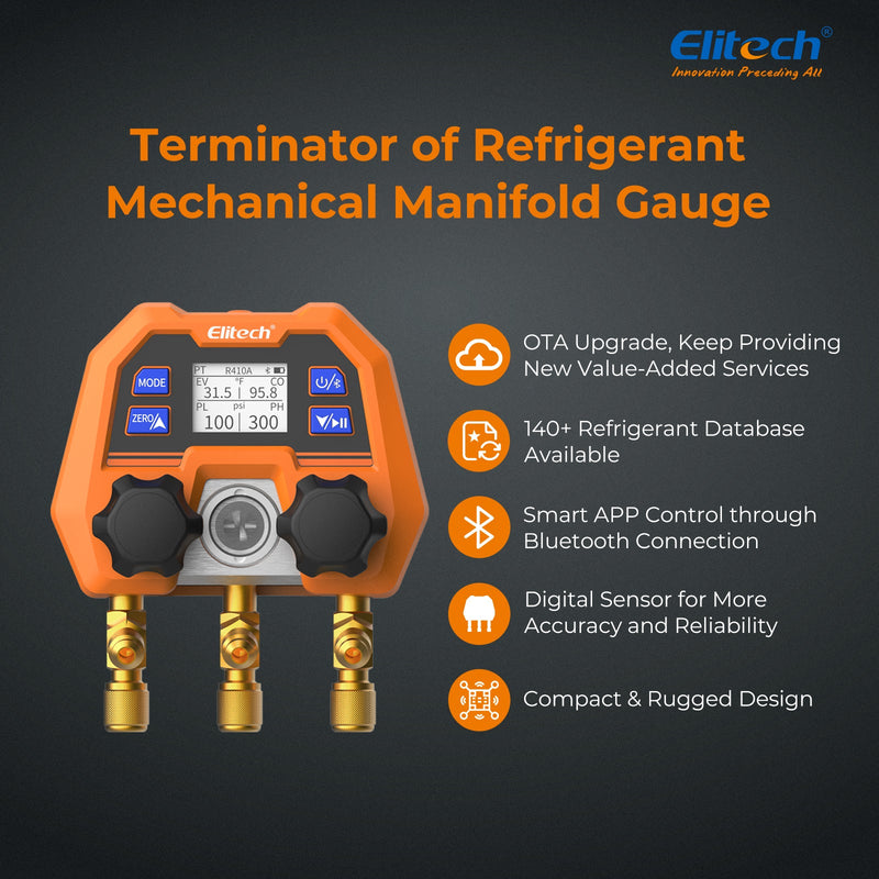 Elitech HVAC Digital Manifold Gauge App Control AC Gauges, DMG-4B