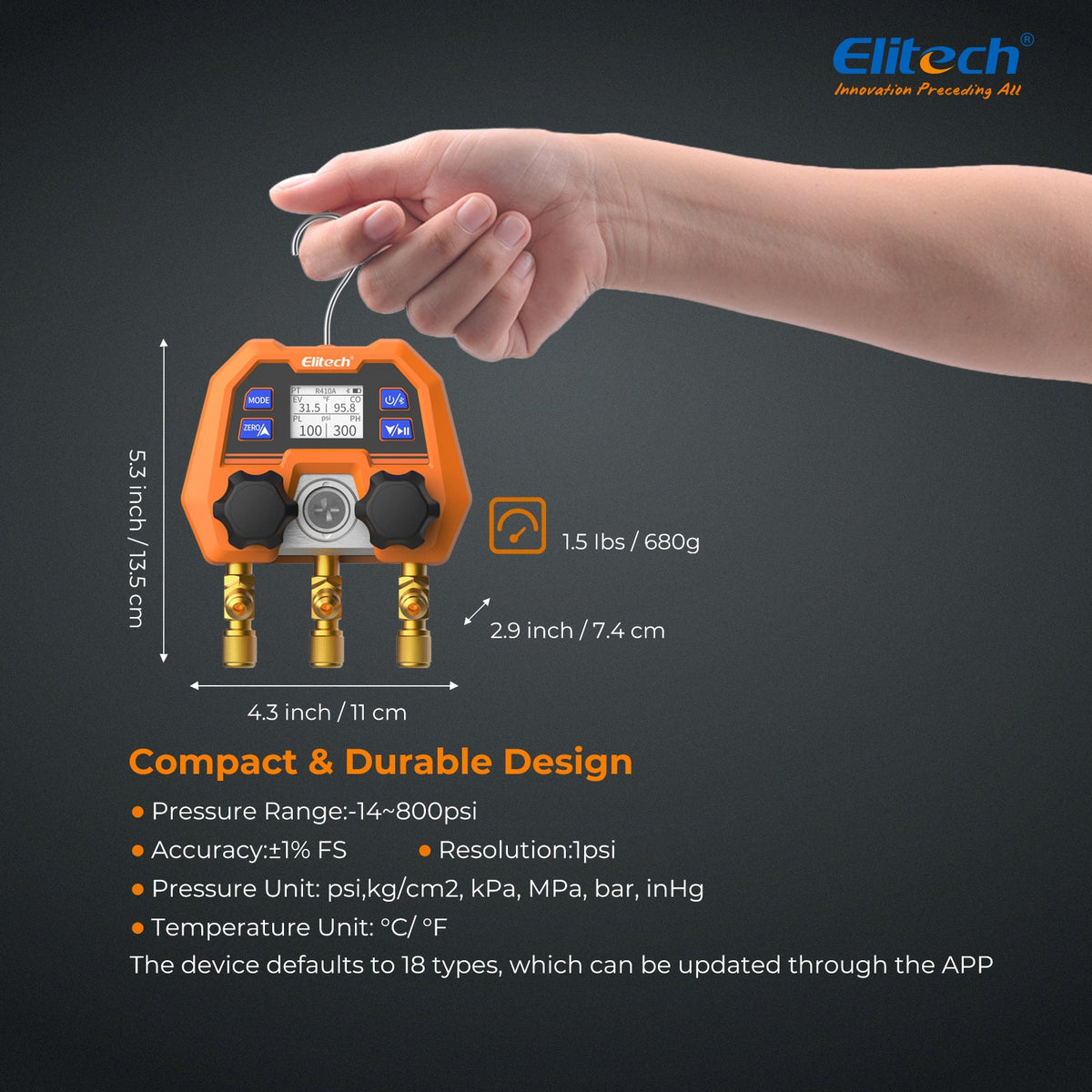 Elitech Digital Manifold Gauge App Control AC Gauges, DMG-4B，50% off for 3000 early birds - Elitech Technology, Inc.