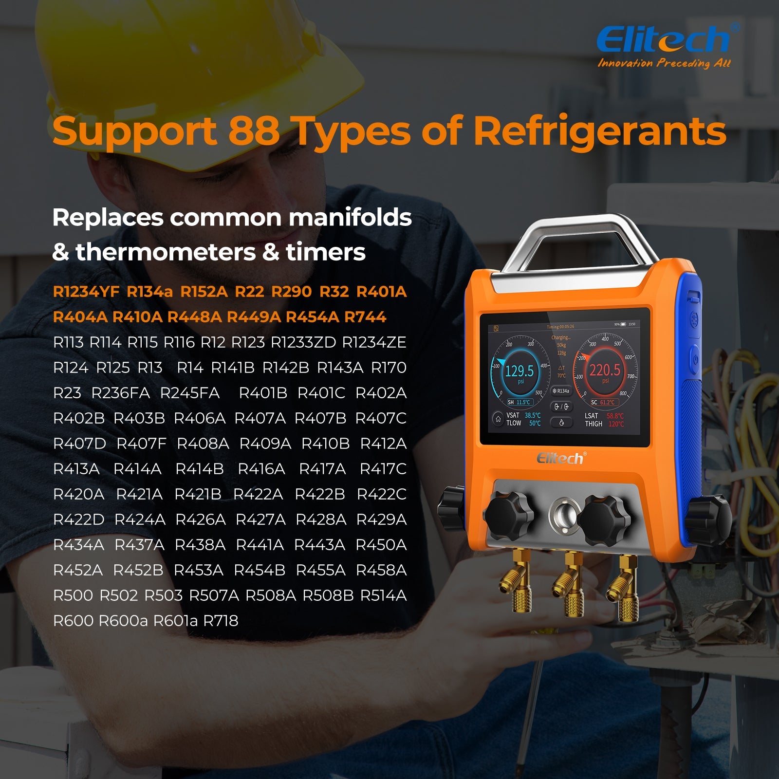 Elitech EMG-20V Intelligent HVAC Digital Manifold 2 Valves with 5” Smart Touch Screen - Elitech Technology, Inc.