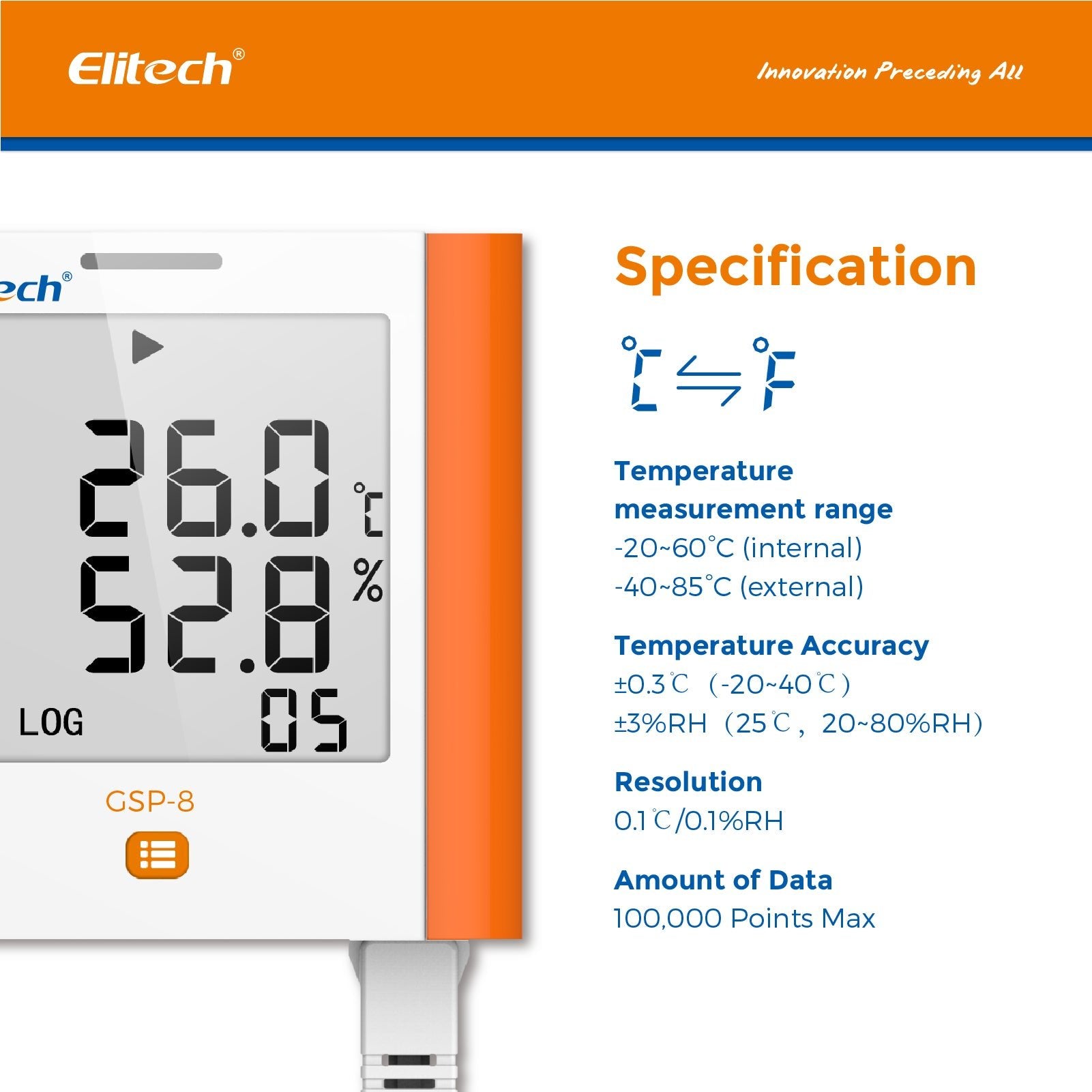 Elitech GSP-8 Wall Mounted Temperature and Humidity Digital Data Logger - Elitech Technology, Inc.