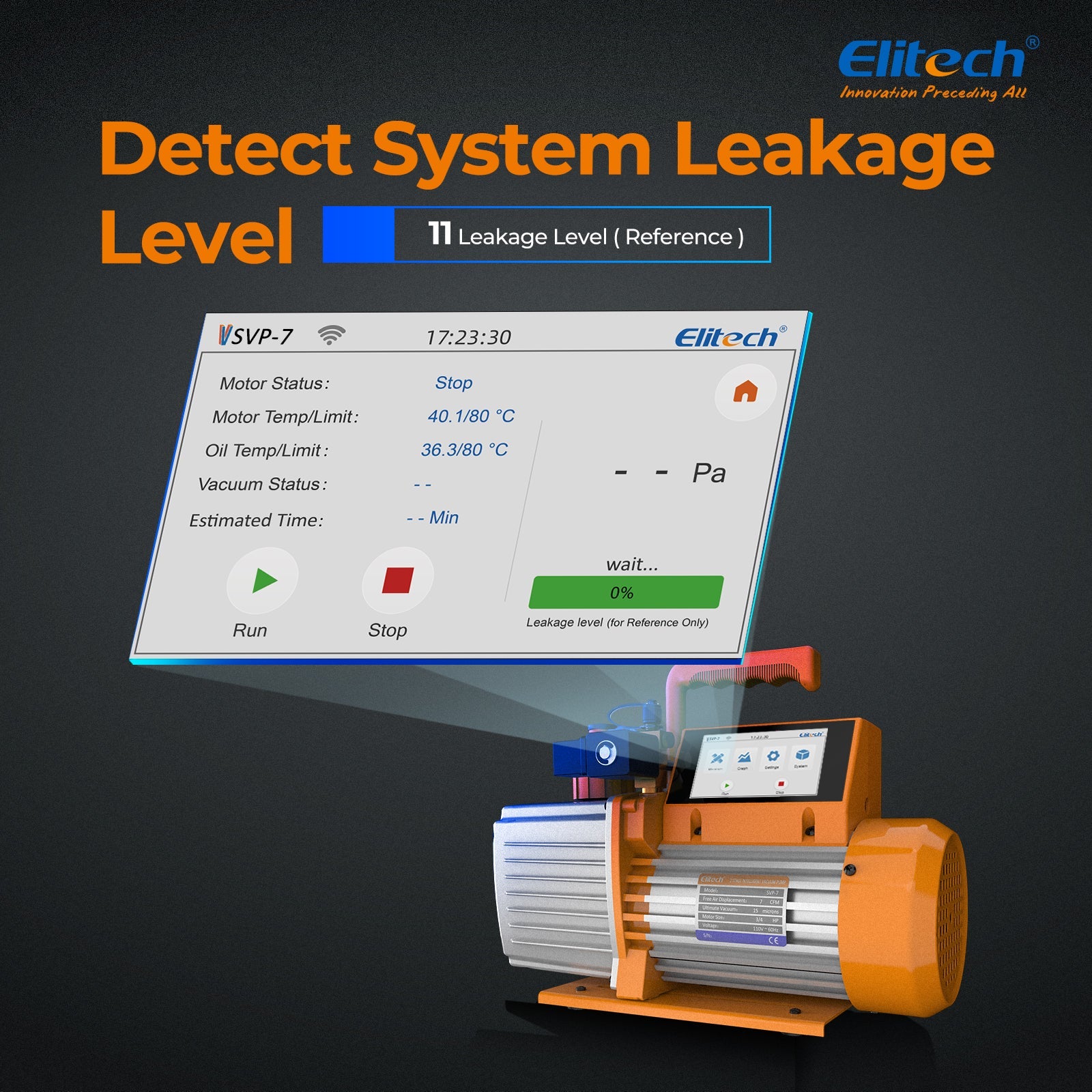 Elitech Intelligent HVAC Vacuum Pump 7 CFM 2 Stage Vacuum Gauge App Control, SVP-7 - Elitech Technology, Inc.