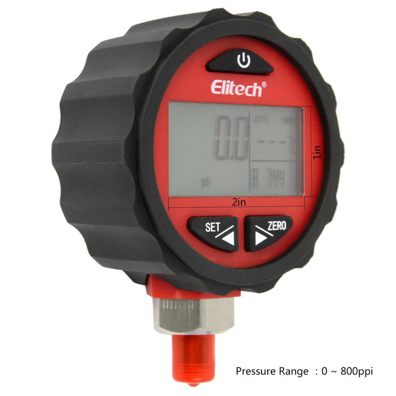 Elitech PG-30Pro Red Refrigeration HVAC Digital Pressure Gauge for 87+ Refrigerants with Backlight 0-800 PSI 1/8 NPT - Elitechustore