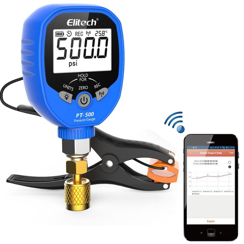 Elitech PT-500 Wireless HVAC Pressure Gauge Temperature Clamp - Elitech Technology, Inc.