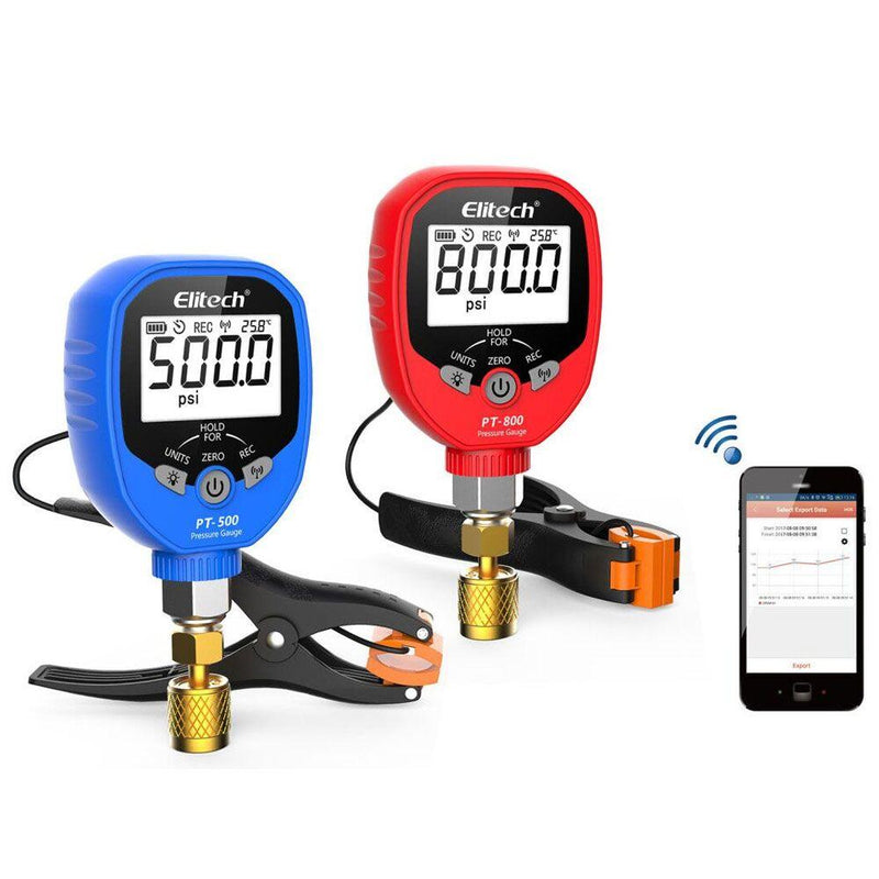 Elitech PT-500&PT-800 Pro Wireless HVAC Digital Manifold Gauge Set with Removable Temperature Clip