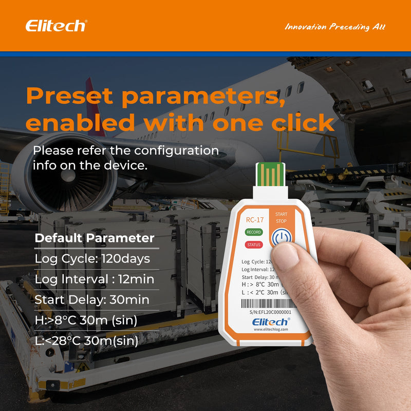 Elitech RC - 17 Disposable Single - Use Temperature Recorder Data Logger USB PDF Report 2 - Color Indicator - Elitech Technology, Inc.
