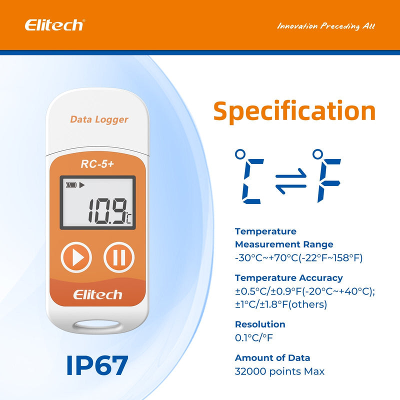 Elitech RC-5+ Reusable USB Temperature Data logger with Auto PDF Report - Elitech Technology, Inc.