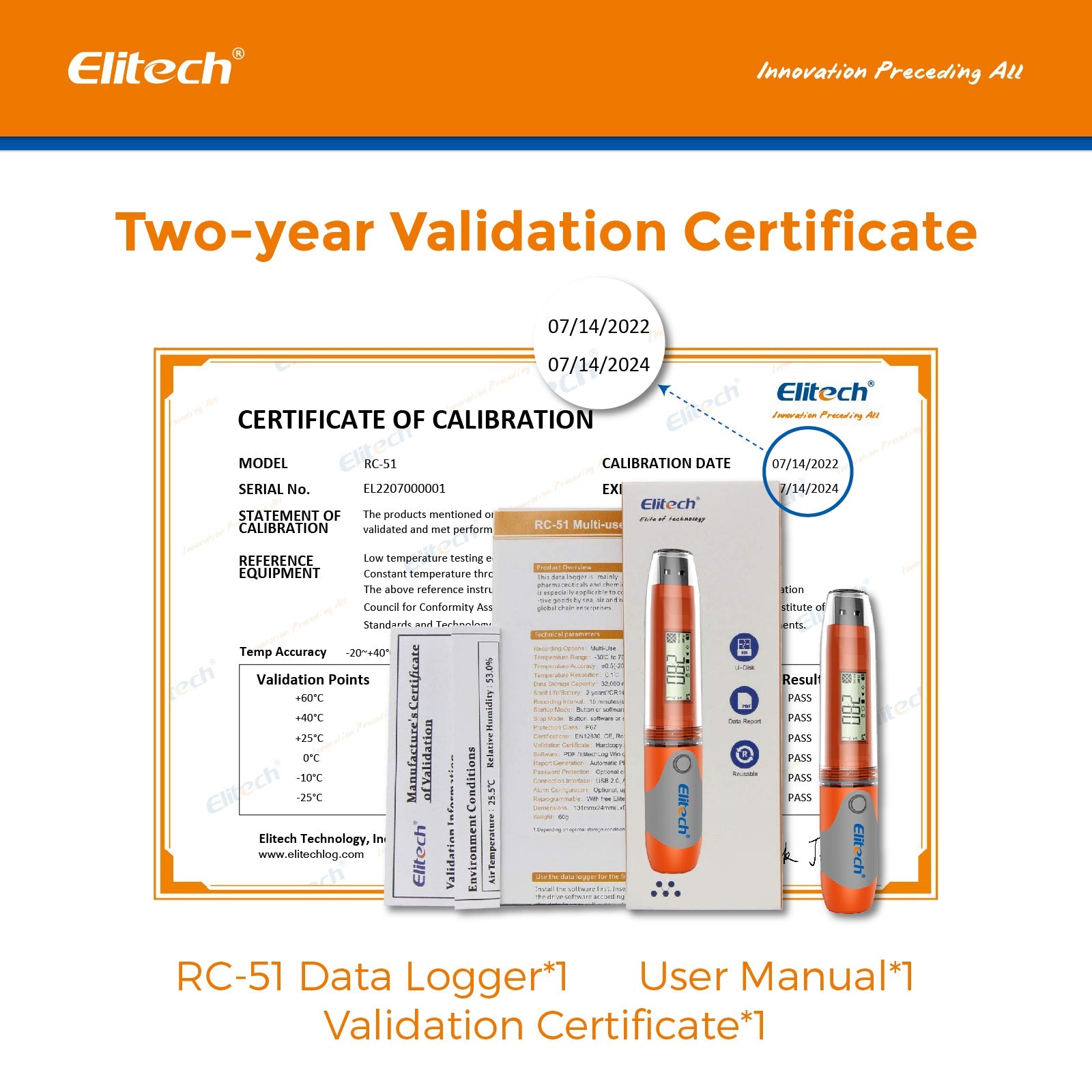 Elitech RC-51 Waterproof USB Temperature Data Logger Recorder Tester 32000 Points - Elitech Technology, Inc.