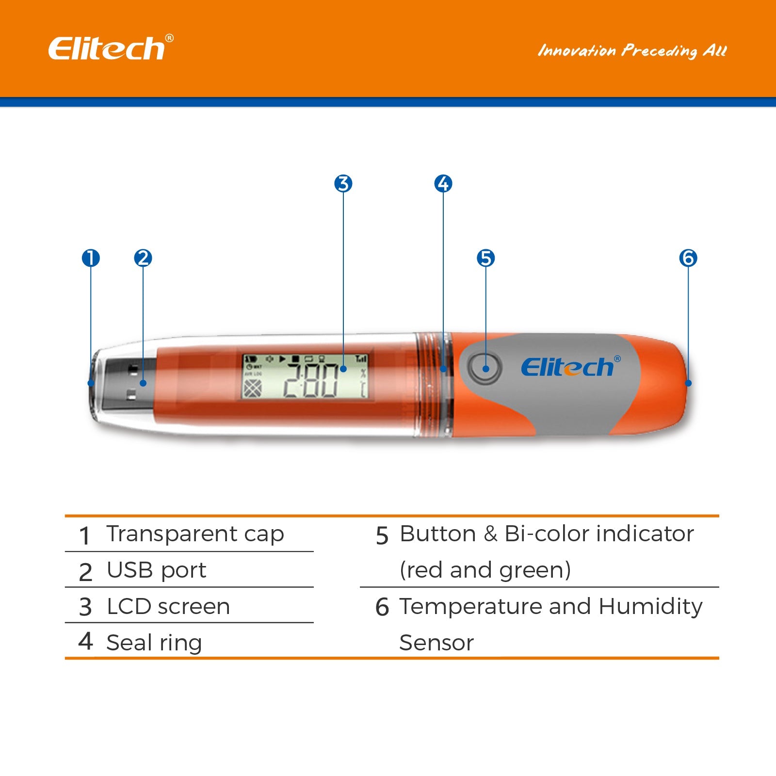 Elitech RC-51H USB Temperature and Humidity Data Logger Pen-styled Auto PDF 32000 Points - Elitech Technology, Inc.