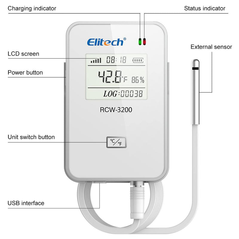 Elitech RCW-3000 & RCW-3200 WiFi 4G Wireless Temperature Humidity Data Logger and Transceiver Monitor System with Cloud and Mobile App - Elitech Technology, Inc.