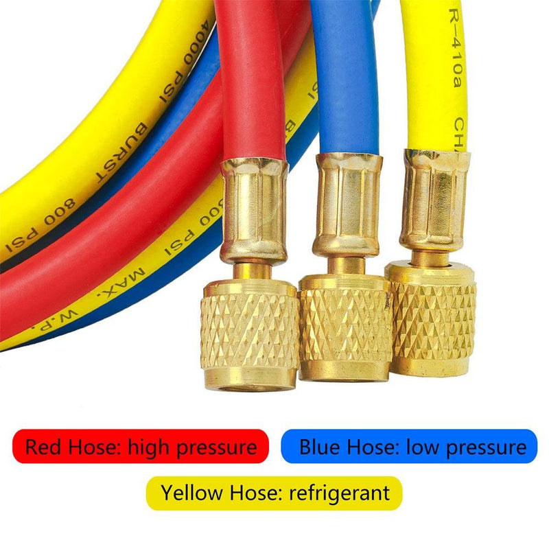 Elitech Refrigerant Charging Hose Set for R134a R404a R12 R22 Air Conditioning Refrigerant 1/4''Fitting, 59'', Red/Yellow/Blue (Pack of 3) - Elitech Technology, Inc.
