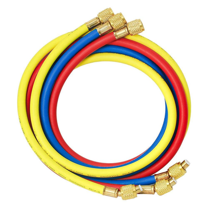 Elitech Refrigerant Charging Hose Set for R134a R404a R12 R22 Air Conditioning Refrigerant 1/4''Fitting, 59'', Red/Yellow/Blue (Pack of 3) - Elitech Technology, Inc.