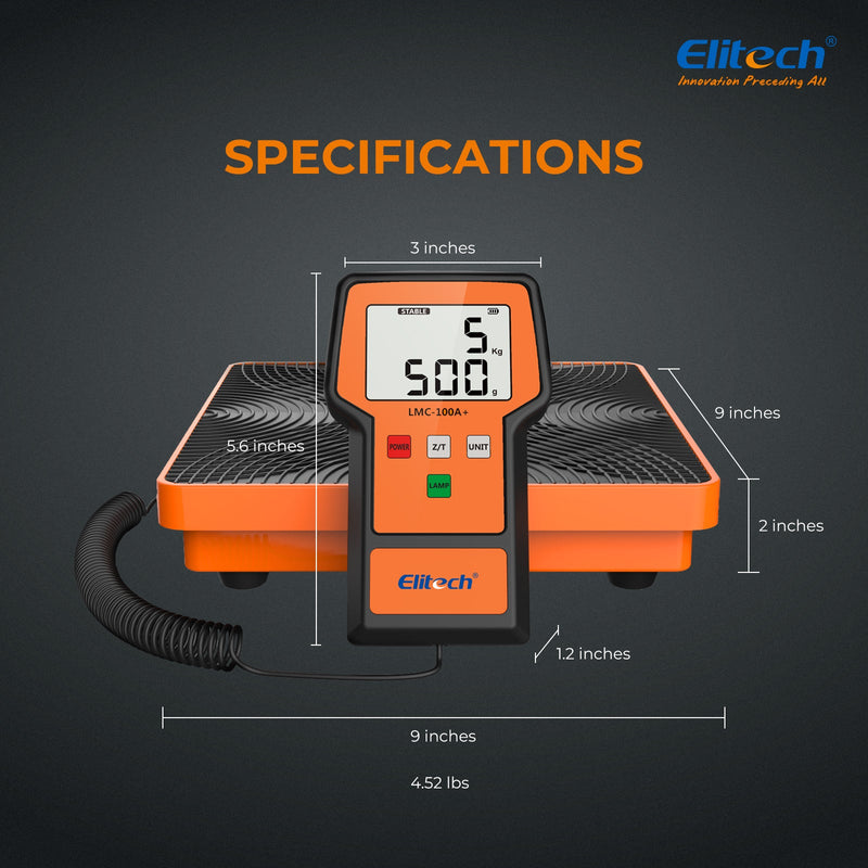 Elitech Refrigerant Charging Scale 220Lbs with case, HVAC Electronic Digital Freon Recovery Scales for AC Automotive, LMC-100A+ - Elitech Technology, Inc.