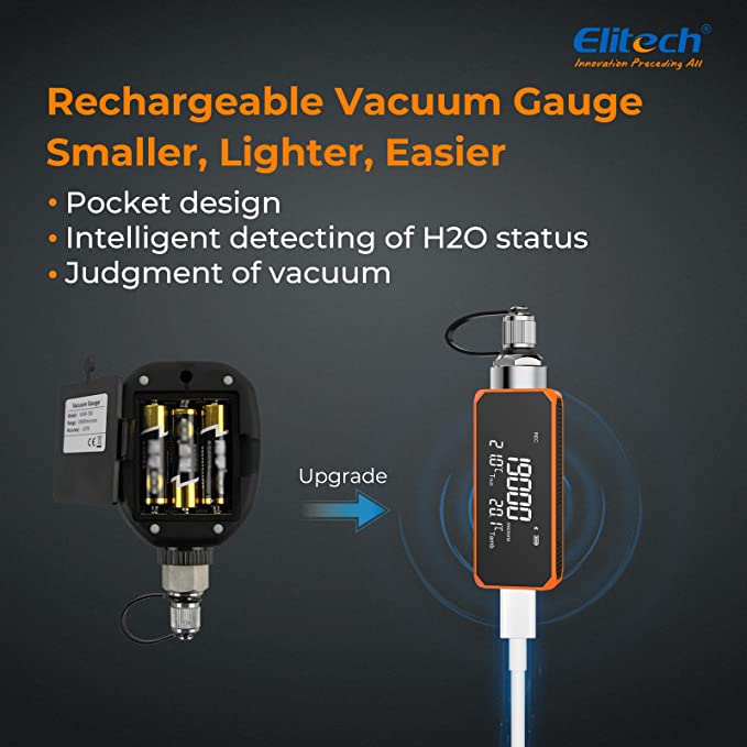 Elitech Vacuum Microns Digital Microns Gauge HVAC Refrigerant Vacuum Tester 1/4" SAE, VGW-Mini - Elitech Technology, Inc.