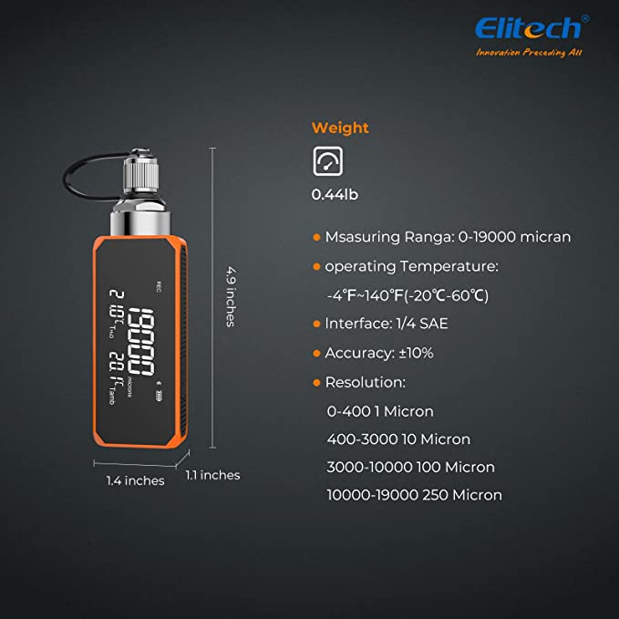 Elitech Vacuum Microns Digital Microns Gauge HVAC Refrigerant Vacuum Tester 1/4" SAE, VGW-Mini - Elitech Technology, Inc.